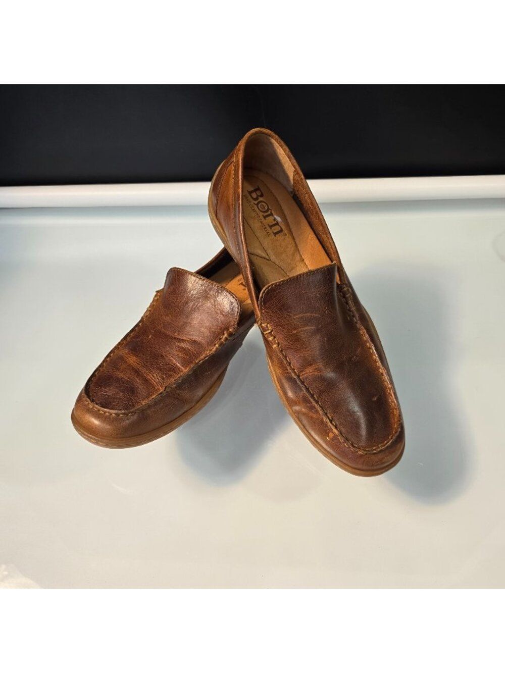 Børn Shoes Men Size 9.5 Brown Leather Loafers Slip On Casual Driving Comfort